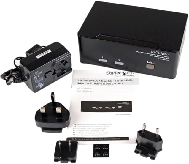 StarTech.com 2 Port KVM Switch - DVI and VGA w/ Audio and USB 2.0 Hub – Dual Monitor / Display / Screen KVM Switch - DVI VGA , TAA (SV231DDVDUA)