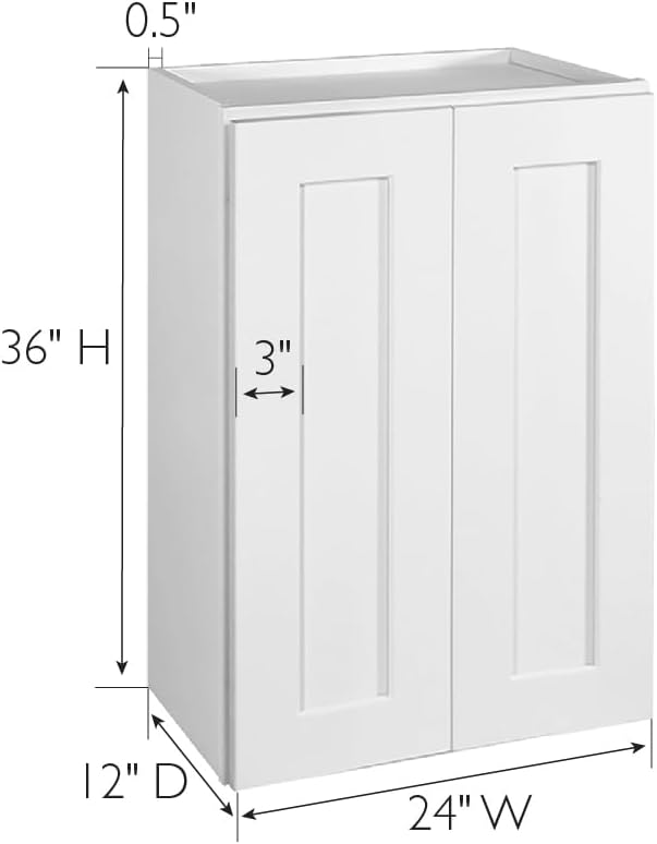 Design House Brookings Shaker Fully Assembled Wall Kitchen Cabinet W2436, 24 W x 12 D x 36 H, Painted White, Solid Wood, Design House, 569095