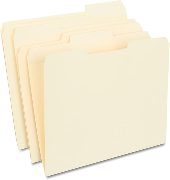 Staples 30% Recycled Reinforced File Folders, Letter Size, 1/3‑Cut Tabs, Manila, Durable Eco‑Friendly Paper Stock, 100/Box