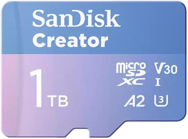 SanDisk 1TB Creator microSD UHS-I Card with SD Adapter - Up to 190MB/s, for Cameras and Drones, 4K, 5.3K, A2, V30, U3, 3 Months of Adobe Lightroom Included - SDSQXAV-1T00-GN6MS