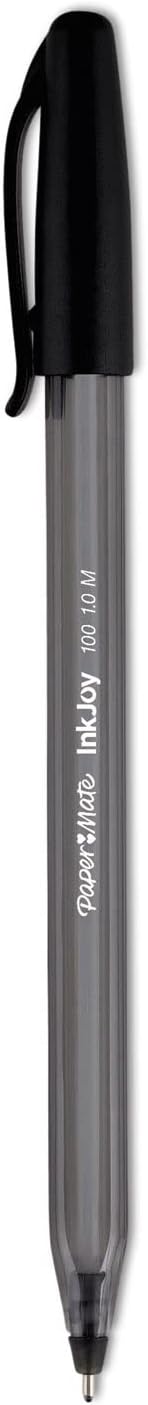 Paper Mate InkJoy 100ST Ballpoint Pen, Medium 1 mm, Black Ink, Black Barrel, Dozen