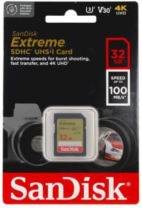 SanDisk 32GB Extreme SDHC UHS-I Memory Card - 90MB/s, C10, U3, V30, 4K UHD, SD Card - SDSDXVE-032G-GNCIN
