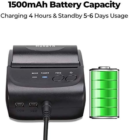 MUNBYN POS Receipt Printer, 58mm Receipt Printer, 2.28inch Wireless Portable Mobile Mini Bluetooth Thermal Printer, Compatible with Android Windows for Small Business, Not-Square, NOT-iOS