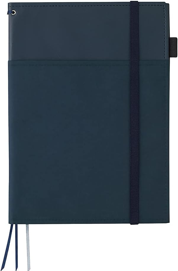KOKUYO Systemic Synthetic Leather Cover Notebook, with One Semi-B5, B 6mm Ruled, 35 Lines, 40 Sheets, Twin Ring Edge Title Notebook, Navy Blue, Japan Import (NO-V683B-DB)