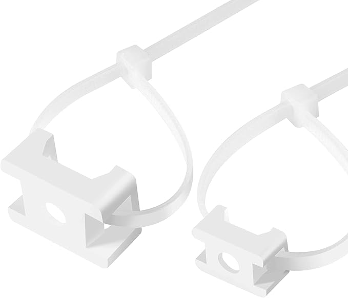 100 Pcs Cable Zip Tie Saddle Type Mounts Base with 8" Cable Ties Tapping Screw, Wire Cable Clips Organizer Holders Clamps White (Pack of 2)