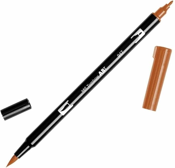 Tombow 56612 Dual Brush Pen Art Marker, 947 - Burnt Sienna, 1-Pack. Blendable, Brush and Fine Tip Marker