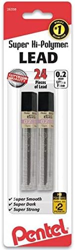 Pentel Super Hi-Polymer Lead Refill 0.2mm, Super Fine, HB, 12ct. Tubes, 2 Pack (C502BP2HB)