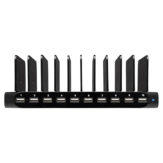 Eaton Tripp Lite Series USB Charging Station for Multiple Devices, 10-Port Portable Multi USB Device Dock with Storage Slots for Phone Apple iPhone Tablet iPad & Laptops, 2.4A Per Port (U280-010-ST)