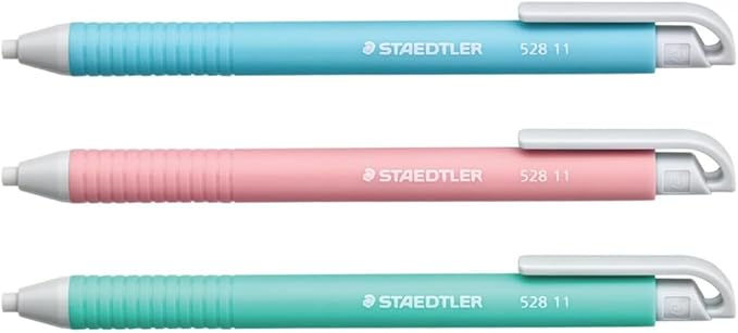 STAEDTLER Vinyl Eraser Holder 18-Pack (18 Sets of 3 pcs): 3 Units Retractable Erasers for Pencils, Soft Vinyl, Latex-Free, Clean Edges, No Smudges, Pastel Colors, 54 Count