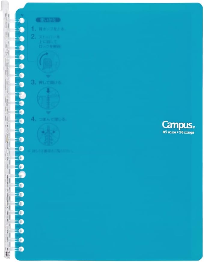 Kokuyo Campus Smart Ring Binder, B5 Blue Green Refillable Binder Notebook 26 Holes with 10 Extra Loose-Leaf Paper, Up to 60 Filler Papers for Work & Study, Japan Import (RU-SP706BG)