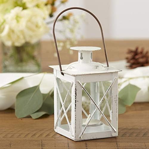 Kate Aspen Decorative Lanterns - Set of 2 - Luminous Distressed Metal Lantern Candle Holders for Wedding, Home Decor and Party - 4.5" H (6.5" H with Handle) – White