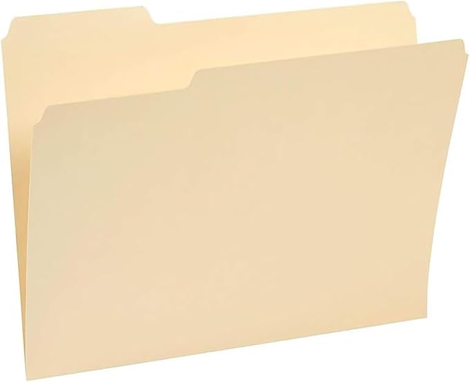 Staples File Folders, Letter Size, 1/3‑Cut Tabs, Assorted Positions, Manila, Durable Paper Stock, 100/Pack