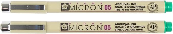 SAKURA PIGMA MICRON 05 FINELINER PEN, 0.45MM LINE WIDTH, PACK OF 2 (Green)