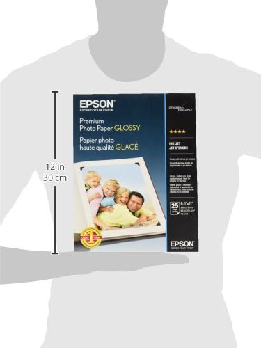 Epson Premium Photo Paper GLOSSY (8.5x11 Inches, 25 Sheets) (S042183),White