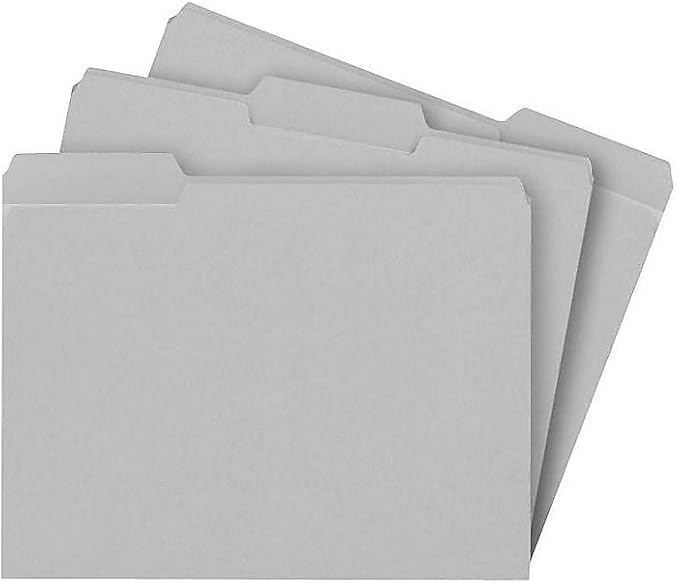 Staples Reinforced Colored File Folders, Letter Size, 3‑Tab Design, Gray, Heavy‑Duty Construction, 100/Box