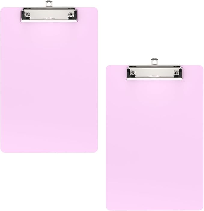 2 Pack Small Clipboards, A5 Plastic Mini Pink Clip Board for Classroom, Students, Kid, Size 6" x 9" with Low Profile Clip, Office & School Supply