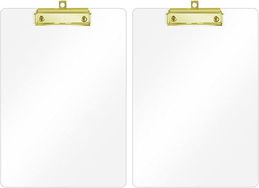 Honagu Acrylic Clear Clipboards, 8.5x11 Plastic Clipboard with Gold Strong Clip Hidden Hanging Hole, A4 Letter Size Clipboards for Nurses, Doctors, Art Student, Teachers,School & Office Supplies, 2PC