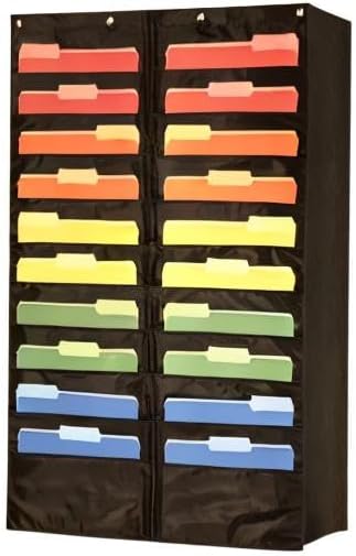 Essex Wares - 20 Pocket File Pocket Chart, Black, 28" Wide x 46" Tall - Versatile Wall Hanging File Folder Organizer for Classroom, Office, Home, and More - Wall Folder Organizer - 20 Pockets