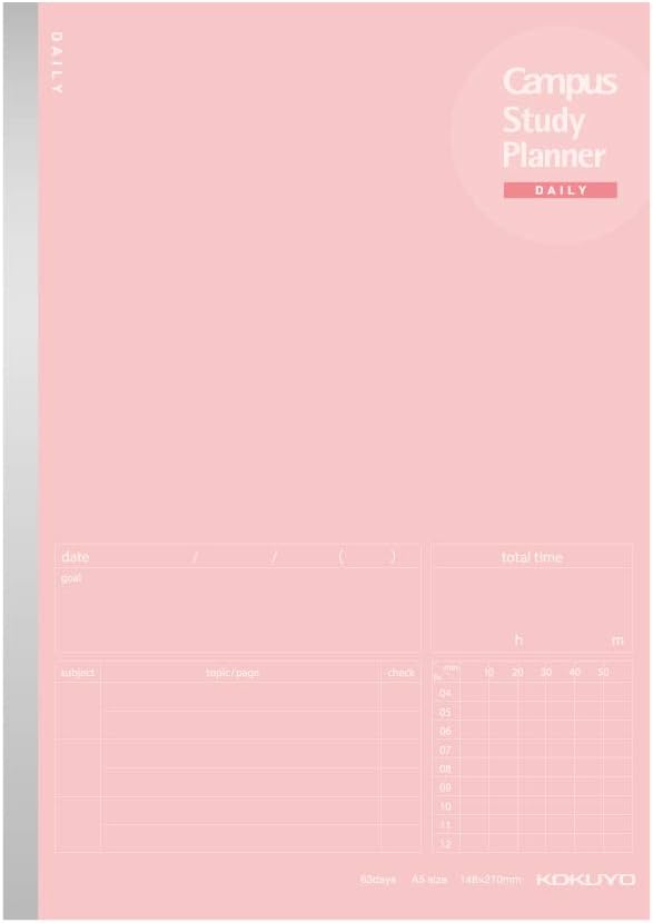 Kokuyo Campus Study Planner Notebook, Daily Ruled, A5, Light Pink, for 63 Days, Japan Import (NO-Y82MD-LP)