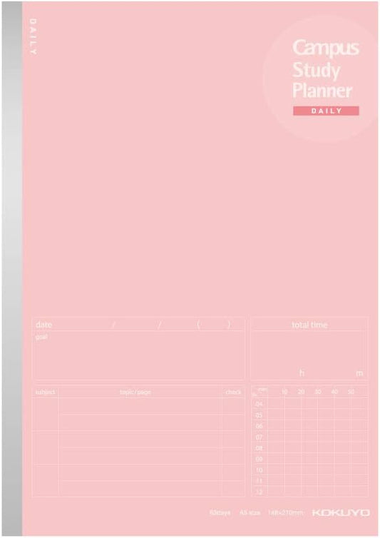 Kokuyo Campus Study Planner Notebook, Daily Ruled, A5, Light Pink, for 63 Days, Japan Import (NO-Y82MD-LP)