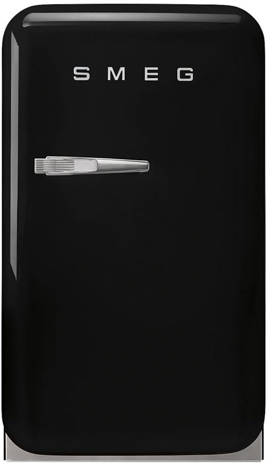 Smeg FAB5 16" 50's Retro Style Series Compact Cooler with 1.5 cu. ft. Capacity Automatic Defrost LED Interior Lighting and Adjustable Shelves Right Hand Hinge Made in Italy (Black)