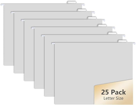 25pcs MagDurnus Grey Hanging File Folders, Pastel Color Design,Letter Size with 1/5 Adjustable Cut Tabs,Decorative,Drawer,Desk and Cabinet Use
