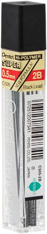 Pentel Lead Refills 0.5mm 2B, Black, 12 Leads per Tube (C505-2B) - Pack of 3