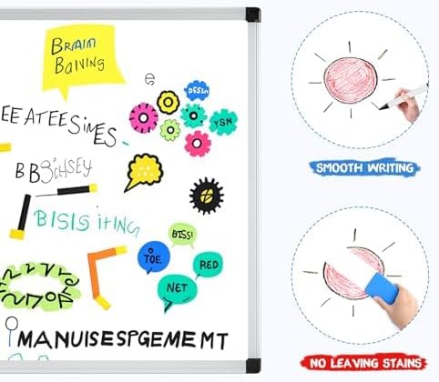 DUMOS Magnetic Whiteboard Kit for Wall 36" x 24", Dry Erase Board with 1 Dry Eraser & 2 Multicolor Markers & 4 Magnetic Pins, Sliver Reinforced Aluminum Frame for Home, School, Office