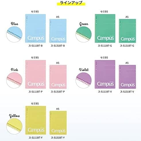 KOKUYO Spiral Lined Notebook, 8.3'' x 5.8'' Pastel Journal A5 Campus Soft Ring Notebooks with Dot 6 mm Ruled, 50 Sheets, Yellow 1 Subject Notebook, Note Taking for School. Japan Import (SU-S131BT-Y)