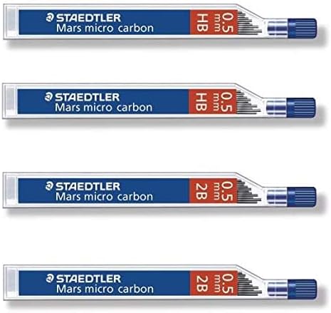 Staedtler Mars Micro Carbon pencils 0.5mm lead refill 2B & HB, Total 48 leads