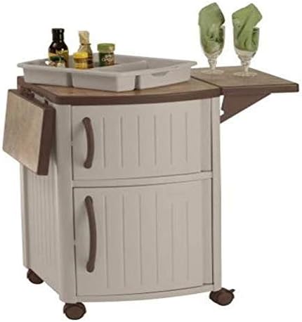 Suncast 2 Pack Outdoor Patio Grill Prep Station Cart with 2 Storage Cabinets, Light Taupe/Mocha