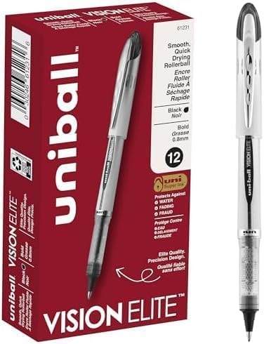 Uni-Ball Vision Elite Rollerball Pens Bold Point,0.8mm,Black,(Pack of 144)