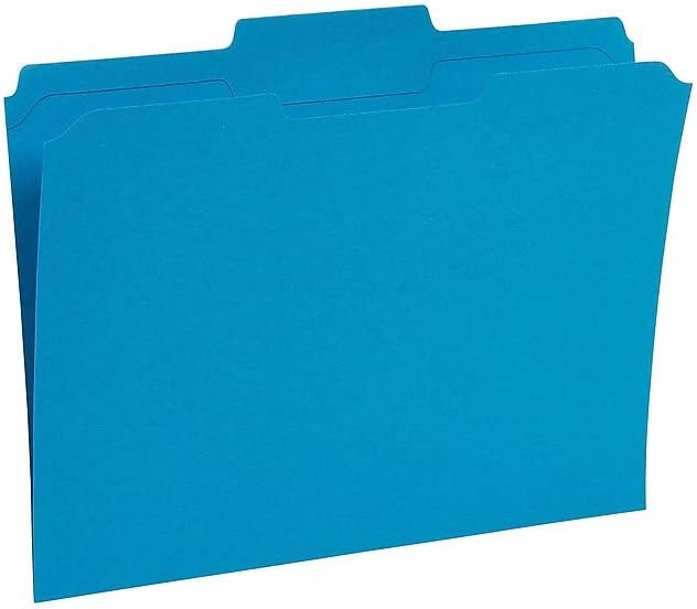 Staples Reinforced Colored File Folders, Letter Size, 3‑Tab Design, Blue, Heavy‑Duty Construction, 100/Box