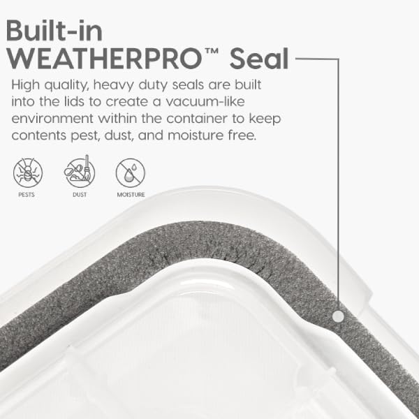 IRIS USA 41 Quart WEATHERPRO Plastic Storage Box with Durable Lid and Seal and Secure Latching Buckles, 4 Pack, Weathertight, Keep Pest Dust and Moisture Out, for Oversized Bulky Items, Clear/Black