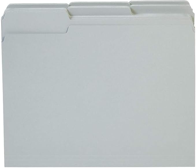 Staples Reinforced Colored File Folders, Letter Size, 3‑Tab Design, Gray, Heavy‑Duty Construction, 100/Box
