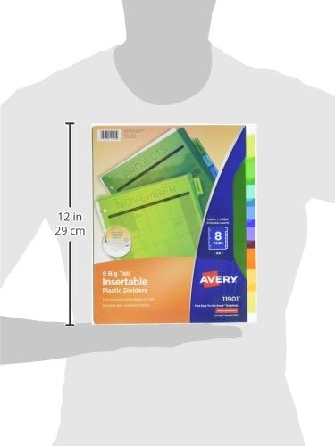 Avery Dividers for 3 Ring Binders,8-Tab Plastic Binder Dividers,Insertable Big Tabs,Multicolor (3 Sets of 11901),(Pack of 8)