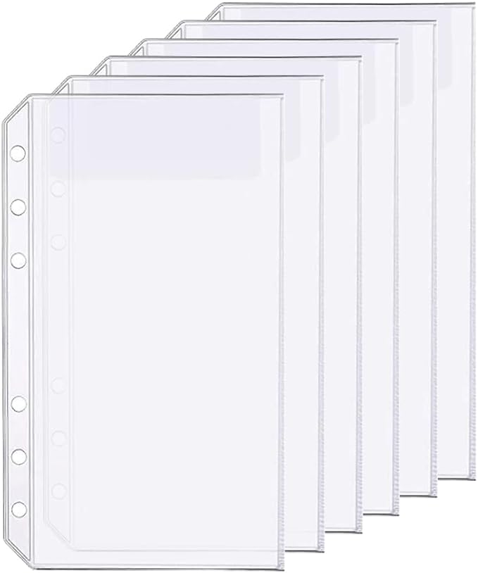 6 Pack A6 6 Holes Binder Bag Plastic Binder Folders Waterproof 6 Holes Holder for Receipt Ticket (1 Pocket, A6)
