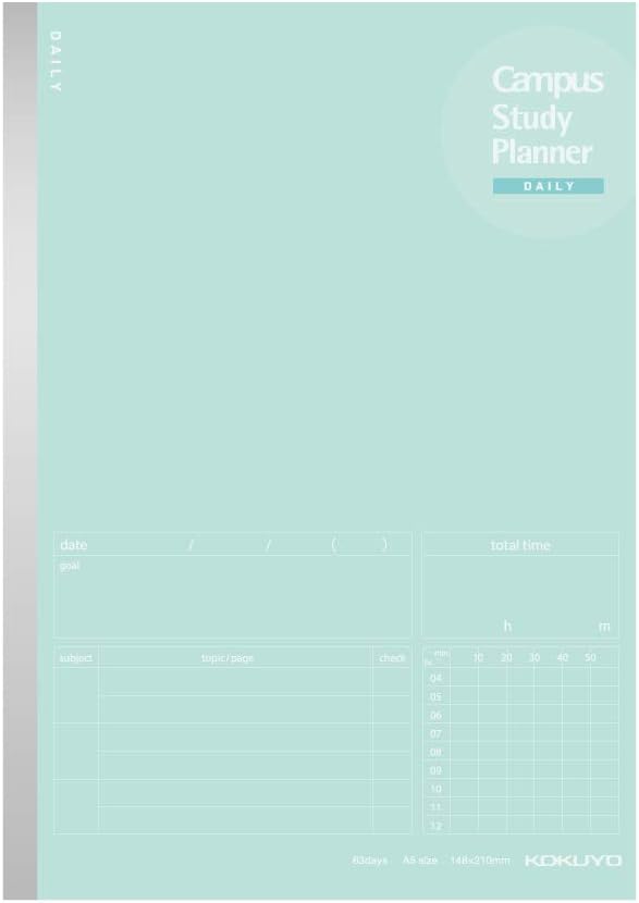 Kokuyo Campus Study Planner Notebook, Daily Ruled, A5, Mint Green, for 63 Days, Japan Import (NO-Y82MD-G)