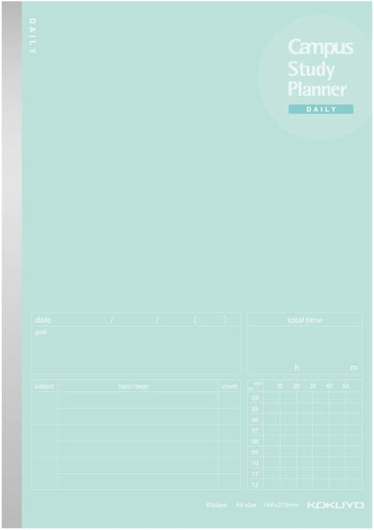 Kokuyo Campus Study Planner Notebook, Daily Ruled, A5, Mint Green, for 63 Days, Japan Import (NO-Y82MD-G)