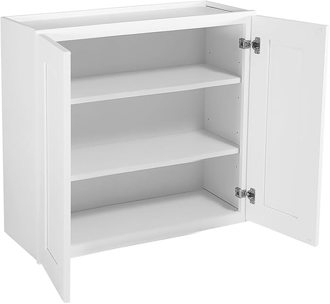 Design House Brookings Shaker Fully Assembled Wall Kitchen Cabinet W3030, 30 W x 12 D x 30 H, Painted White, Solid Wood, Design House, 613547