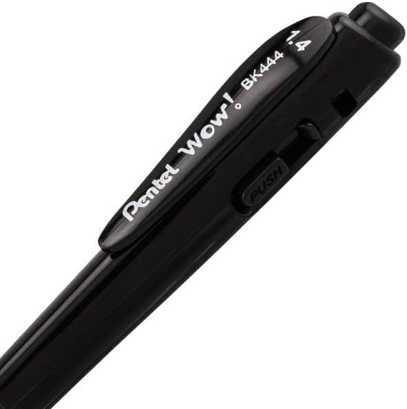 Pentel Wow! Retractable Super Smooth Ballpoint Pen, (1.4mm) Bold Line, Triangular Barrel, Black Ink, 12 Pack
