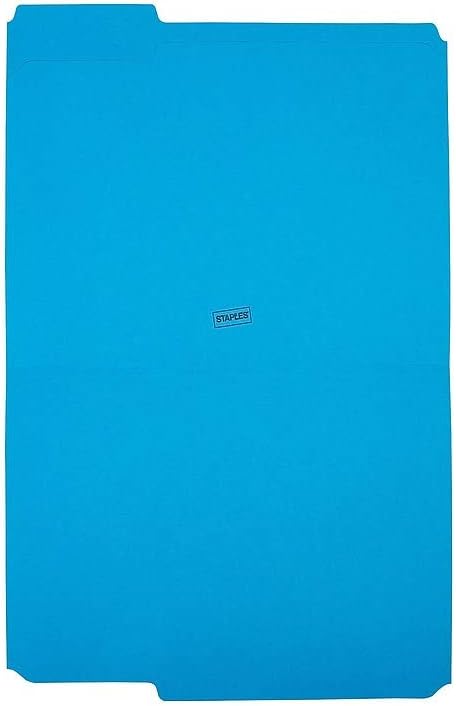Staples Reinforced Colored File Folders, Letter Size, 3‑Tab Design, Blue, Heavy‑Duty Construction, 100/Box