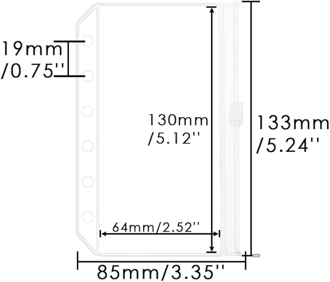 12PCS A7 Clear Zipper Binder Pockets - 6 Holes Pouches Bag for Loose-Leaf Journal Budget Filing