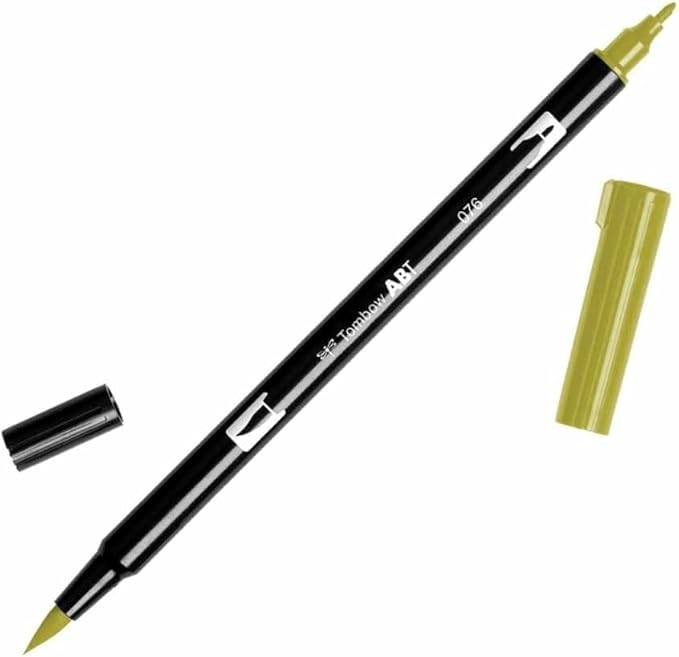 Tombow Dual Brush Pen Art Marker, 076 - Green Ochre, 1-Pack