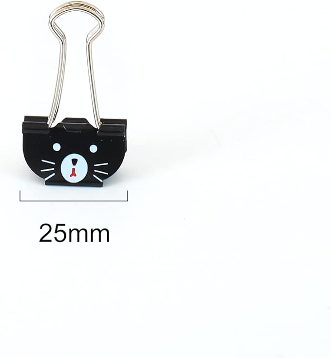 Cute Cat Metal Binder Clips 20Pcs Black Medium Paper Clamps for School Home Desk Organizers Office Supplies