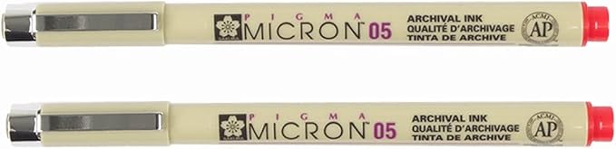SAKURA PIGMA MICRON 05 FINELINER PEN, 0.45MM LINE WIDTH, PACK OF 2 (Red)