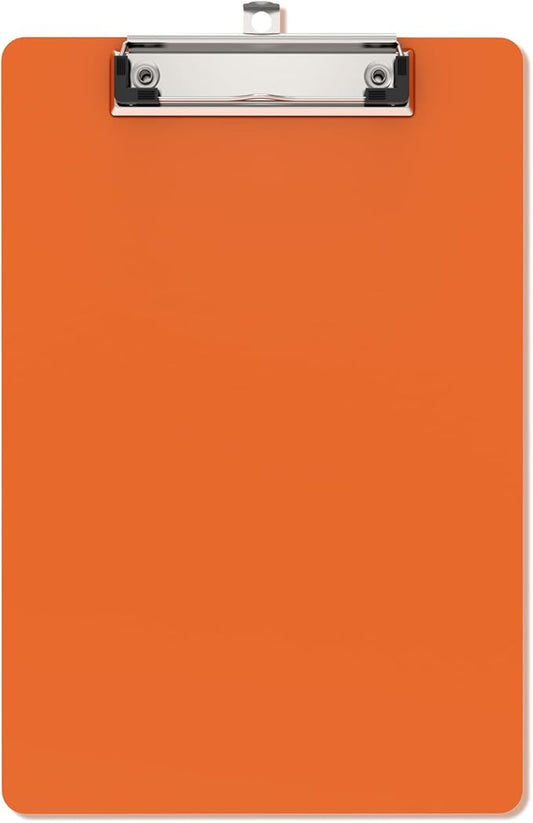 Small Clipboards, A5 Plastic Mini Orange Clip Board for Classroom, Students, Kid, Size 6" x 9" with Low Profile Clip, Office & School Supply