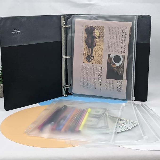 YoeeJob 3 Holes Clear PVC Zipper Binder Pocket Insert Pages Letter Size, 8 1/2" x 11 Loose Leaf Binder Filing Storage Bags 8 Packs