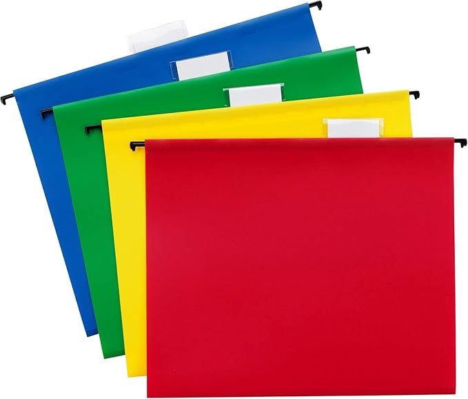 Smead Poly Plastic Hanging File Folders for Documents with Tabs, Letter Size, 0.5 Inch Expansion, File Cabinet Organizer for Filing Cabinets, Assorted Primary Colors, 12 Pack, Office Supplies (64026)