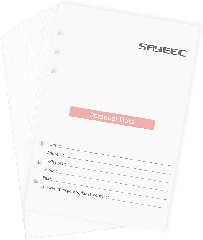 SAYEEC A5 Refill Paper Loose Leaf Lined Paper for A5 Planner Organizer 6 Holes Ring Binder Planner for Journals Notebooks Diaries Inserts, 80 Sheets